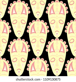 Seamless Background. Ethnic Seamless Pattern with Color Masks for Card or Poster. Ethnic Seamless Background with Color Trible Ritual Masks for your Design. Vector Texture.
