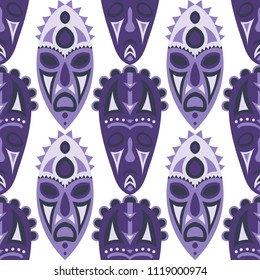 Seamless Background. Ethnic Seamless Pattern with Color Masks for Print or Card. Ethnic Seamless Background with Color Trible Ritual Masks for your Design. Vector Texture.