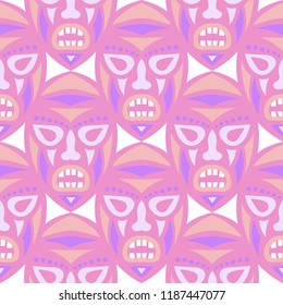 Seamless Background. Ethnic Seamless Pattern with Color Masks for Poster or Banner. Ethnic Seamless Background with Color Trible Ritual Masks for your Design. Vector Texture.