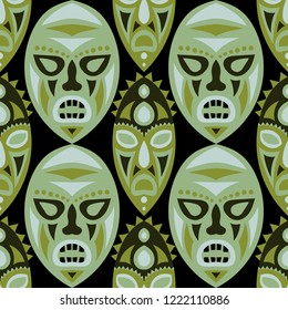 Seamless Background. Ethnic Seamless Pattern with Color Masks for Card or Poster. Ethnic Seamless Pattern with Color Trible Shamanic Masks for your Design. Vector Texture.