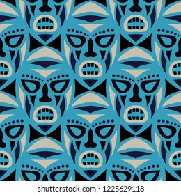 Seamless Background. Ethnic Seamless Pattern with Color Masks for Card or Poster. Ethnic Seamless Pattern with Color Trible Shamanic Masks for your Design. Vector Texture.