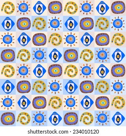 Seamless background with a ethnic patterns in the boxes