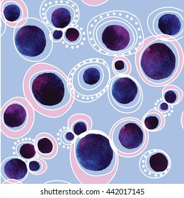 Seamless background with ethnic patterns . Vector freehand drawing and texture of watercolor stains .