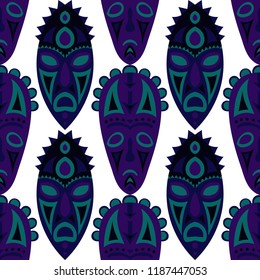 Seamless Background. Ethnic Seamless Background with Ritual Masks for Print or Card. Ethnic Seamless Background with Color Trible Ritual Masks for your Design. Vector Texture.