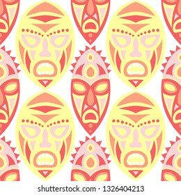 Seamless Background. Ethnic Seamless Background with Ritual Masks for Poster or Banner.  