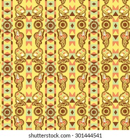 	
Seamless background in ethnic style with geometric and floral elements
