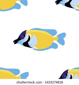 Seamless background, Exotic Fish. In minimalist style. Cartoon flat vector illustration