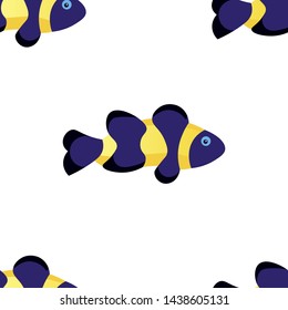 Seamless background, Exotic Fish. In minimalist style. Cartoon flat vector illustration