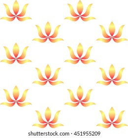 Seamless background with exotic flowers on a white background. Fiery color. Chess order.