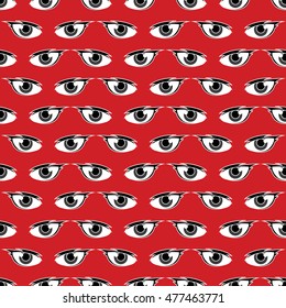 seamless background with eyes, endless eye pattern.  Pattern can be used for wallpaper, cover fills, web page background, surface textures. Vector linen texture.