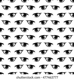 seamless background with eyes, endless eye pattern.  Pattern can be used for wallpaper, cover fills, web page background, surface textures. Vector linen texture.