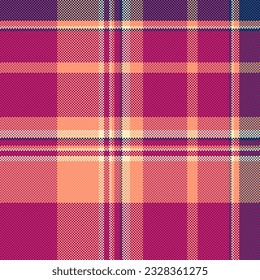 Seamless background fabric of plaid textile tartan with a check pattern texture vector in pink and orange colors.