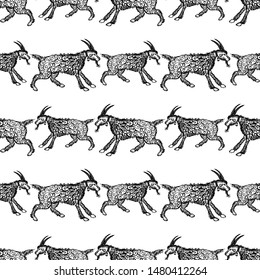 Seamless background of fabulous ornamental goats
