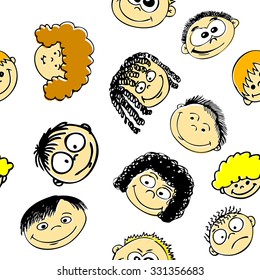 Seamless background Face handmade. Vector