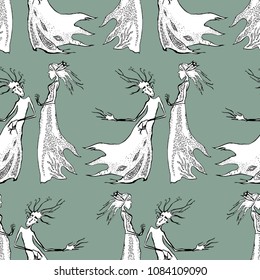 Seamless background of the fairytale creatures
