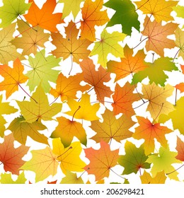 Seamless background of falling autumn leaves, vector illustration.