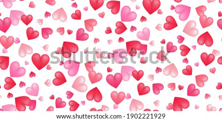 Seamless background of falling hearts. 3D illustration for use in template for greeting Happy Valentine s day, invitation card wedding, for web sites, apps. Romantic vector illustration