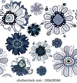 Seamless background with fanciful stylized flowers. (vector)