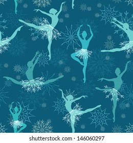 Seamless background of fancy snowflake ballet dancers