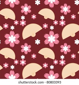 seamless background with fans and flowers