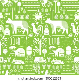 Seamless background with farming and agriculture silhouettes.