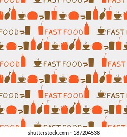 Seamless background of fast food icons and hand drawn texts