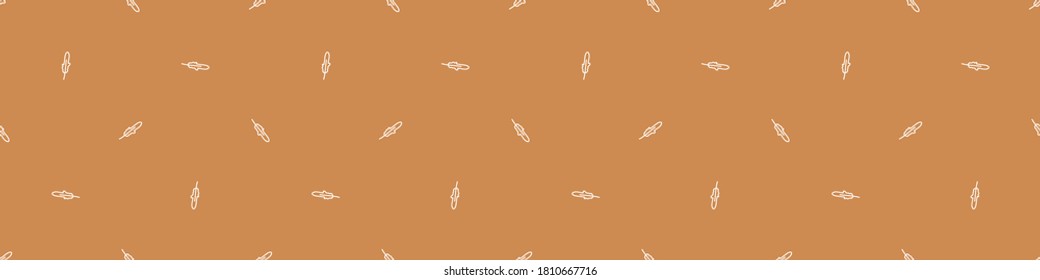 Seamless background feather gender neutral baby border pattern. Simple whimsical minimal earthy 2 tone color. Kids nursery decor edging fashion ribbon trim.