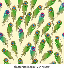seamless background with feather of peafowl