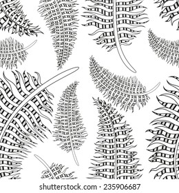 Seamless background with feathers. Vector black and white illustration. Design wrapping paper, fabric, web pages, textures, etc.