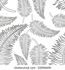 Seamless background with feathers. Vector black and white illustration. Design wrapping paper, fabric, web pages, textures, etc.