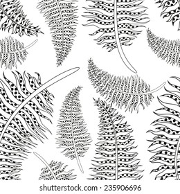 Seamless background with feathers. Vector black and white illustration. Design wrapping paper, fabric, web pages, textures, etc.