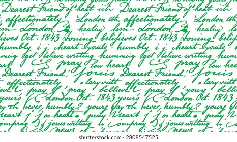 A seamless background featuring repeating vintage handwriting in a detailed script, presented as a distinctive silhouette style.