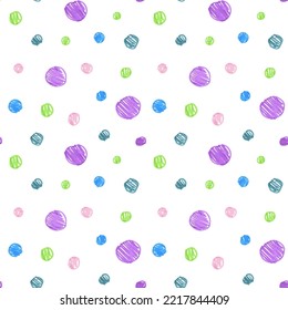 Seamless background with felt-tip circles on white. Children's drawing. Wrapping