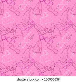 Seamless background of female things