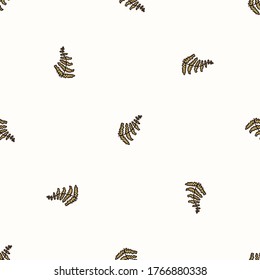 Seamless background fern gender neutral baby pattern. Simple whimsical minimal earthy 2 tone color. Kids nursery wallpaper or boho cartoon animal fashion all over print.