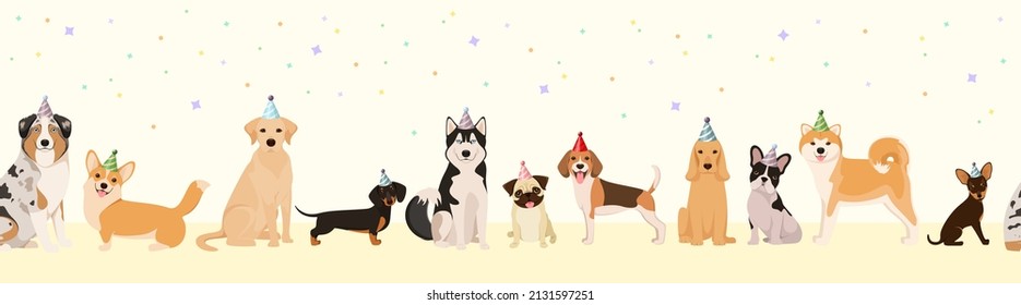 Seamless background with festive dogs. Cartoon design. Vector illustration.
