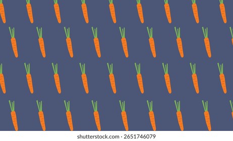 Um fundo perfeito preenchido com ilustrações de cenoura divertidas em um fundo azul escuro, ideal para projetos de alimentos saudáveis e conceitos vegetarianos.