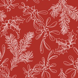 Seamless Background With Fir Mistletoe And Holly