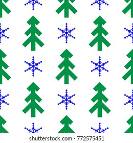 seamless background fir trees and snowflakes white background