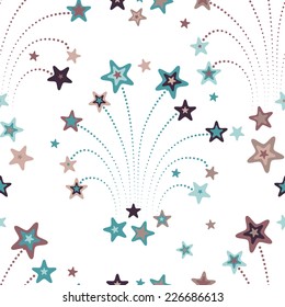 Seamless background with fireworks from the abstract retro painted blue and brown stars