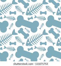 Seamless background of fish and bones - vector illustration