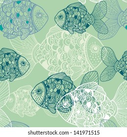 Seamless background with fish for Design, vector