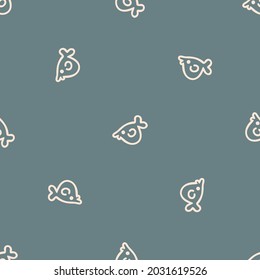 Seamless background fish gender neutral pattern. Whimsical minimal earthy 2 tone color. kids nursery wallpaper or boho cartoon fashion all over print.