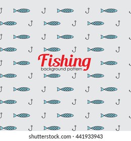 Seamless background with fish and fish hook.