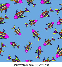 Seamless background. Fish and marine. Modern graphic.