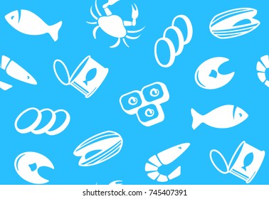 Seamless background with fish and seafood. Vector illustration