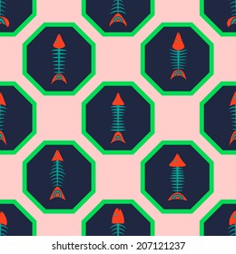 Seamless background with fish skeletons