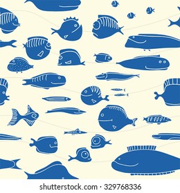 Seamless, background, fishes. Vector drawing. 