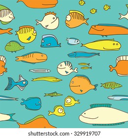 Seamless, background, fishes. Vector drawing. 