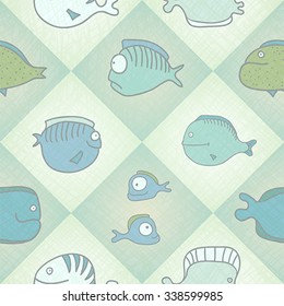 Seamless, background, fishes. Vector drawing. 